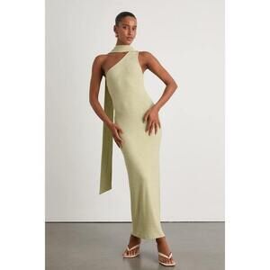 Lulus Venna Heathered Sage One-shoulder Scarf Maxi Dress Green - Size XS